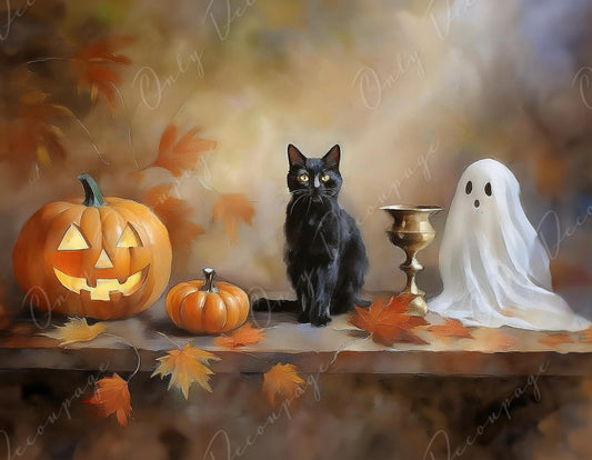 Halloween Collection - Large Decoupage Paper - 6 Size Options - White Ghost - Black Cat - Orange Pumpkin