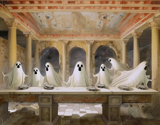 Halloween Collection - Large Decoupage Paper - 6 Size Options - The Last Supper with White Ghosts
