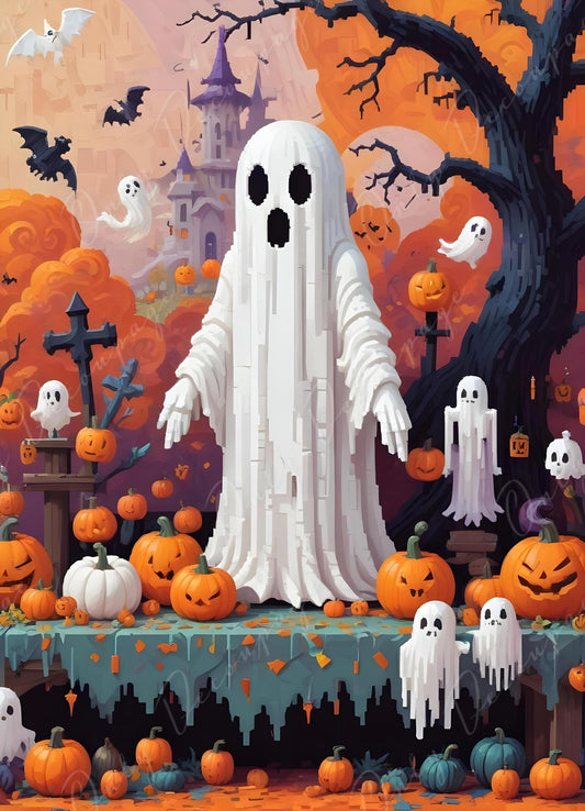 white pixel ghost decoupage paper
