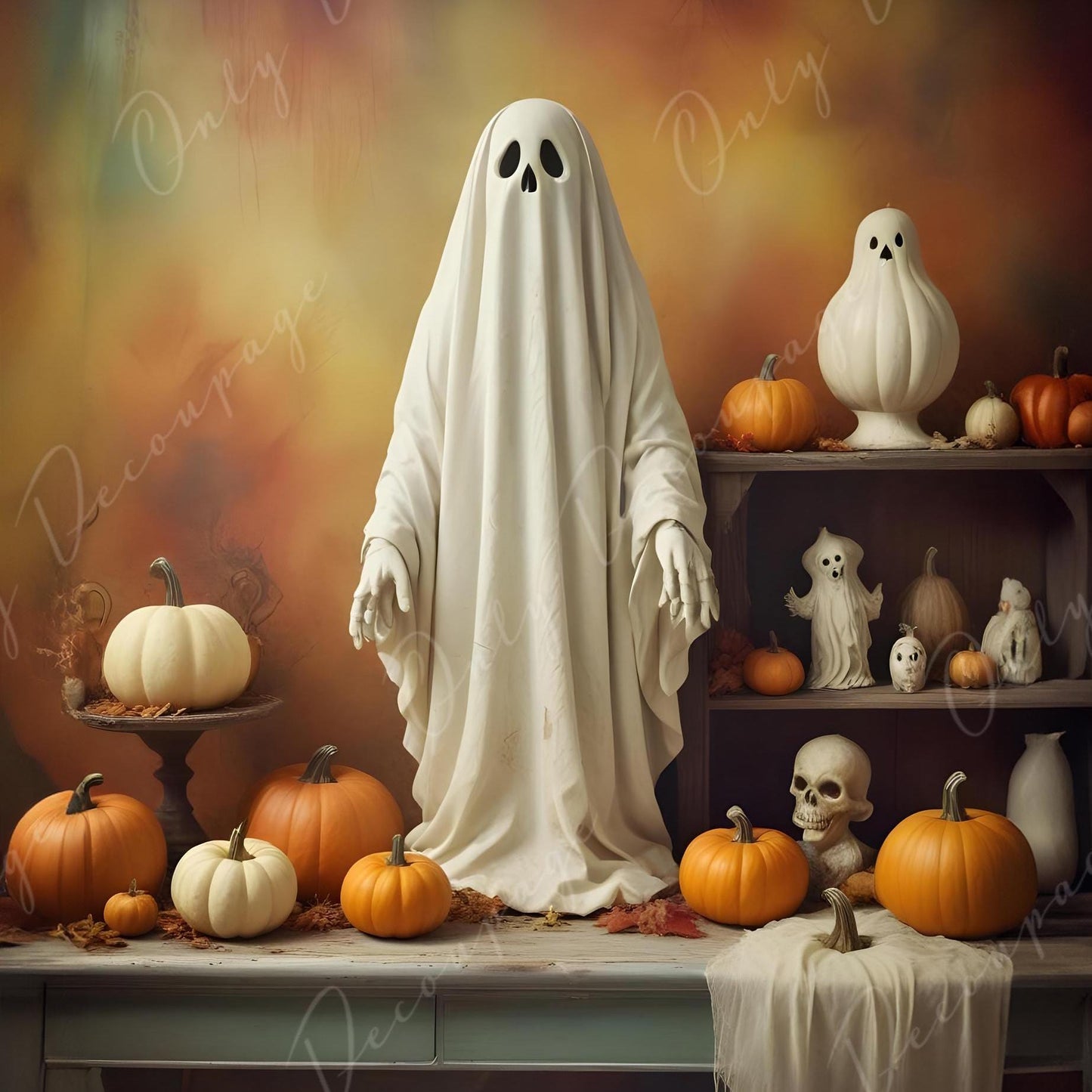 white ghost kitchen decoupage paper