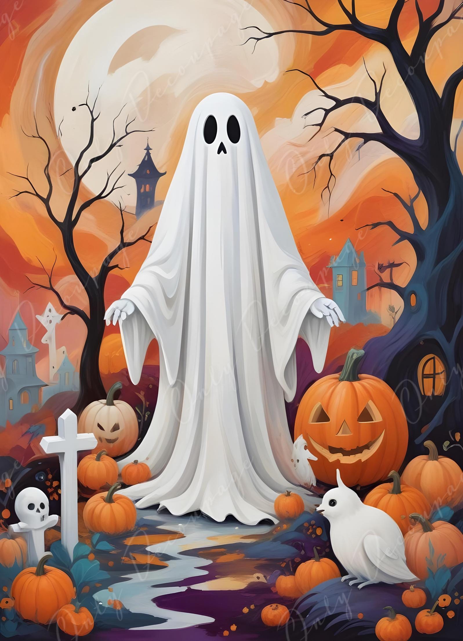 Halloween Collection - Large Decoupage Paper - 6 Size Options - Cartoon Ghost