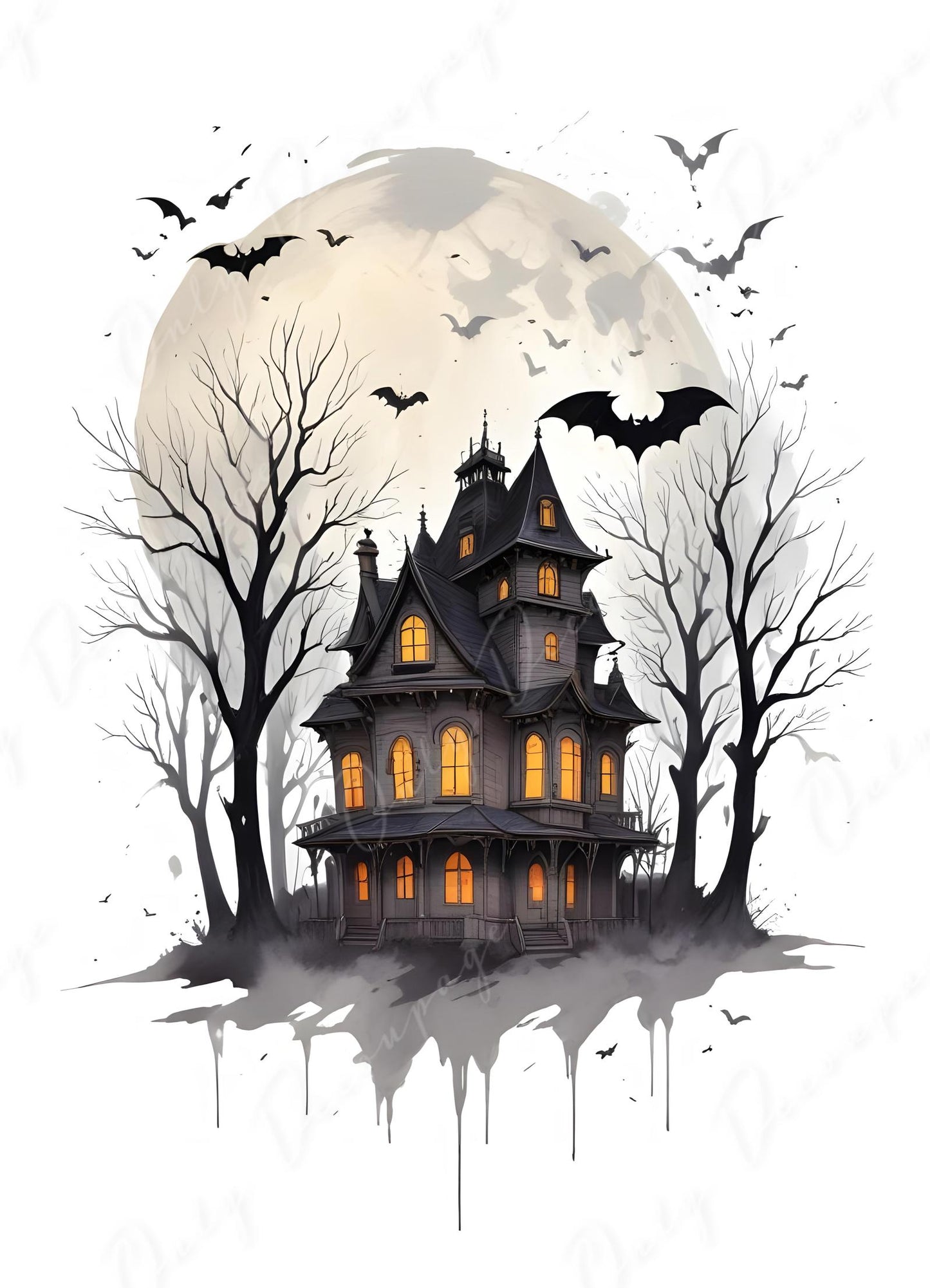 Halloween Collection - Large Decoupage Paper - 6 Size Options - Haunted House - Bat