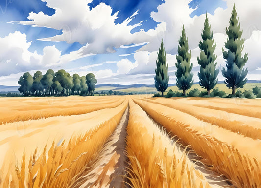 Large Decoupage Paper - 6 Size - Farm House with Cloudy Blue Sky - Rice Paper