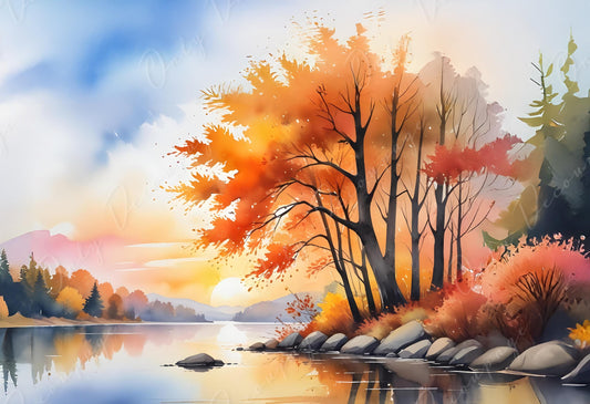 Large Decoupage Paper - 6 Size - Nature in the Fall - Rice Paper - Watercolor Autumn Scene