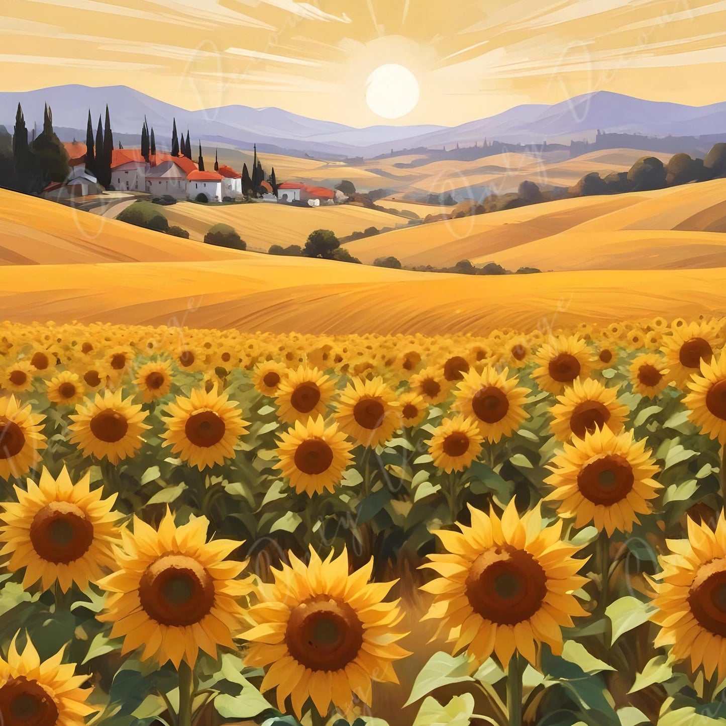 Sunflowers - 6 Size Options - Large Decoupage Paper for Furniture - Green Yellow Field - Rice Paper - Village - Sunset
