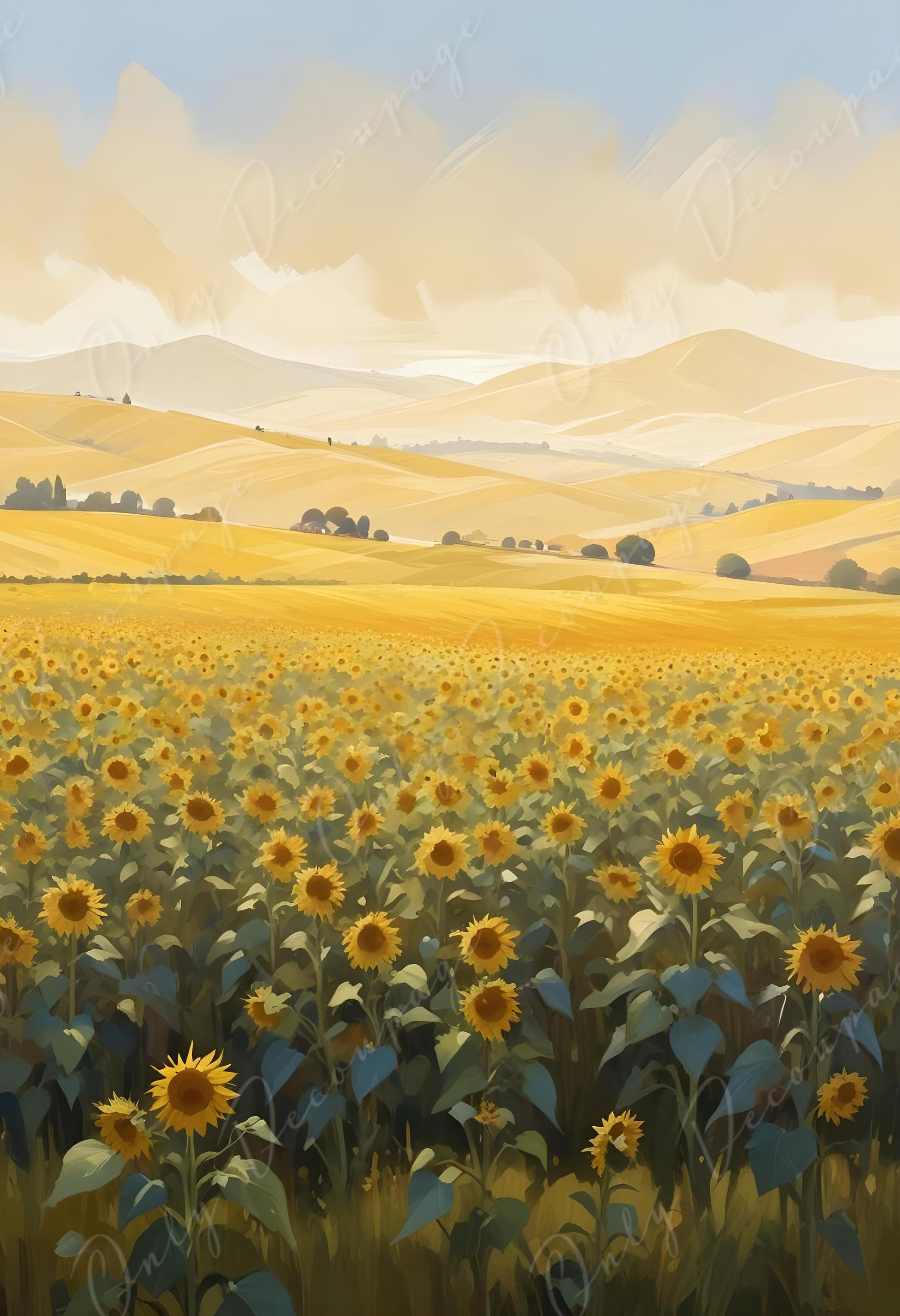 sunflower field decoupage paper