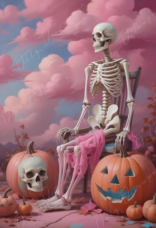 Large Decoupage Paper for Furniture - 6 Size Options - Halloween Collection - Surfer Skeleton