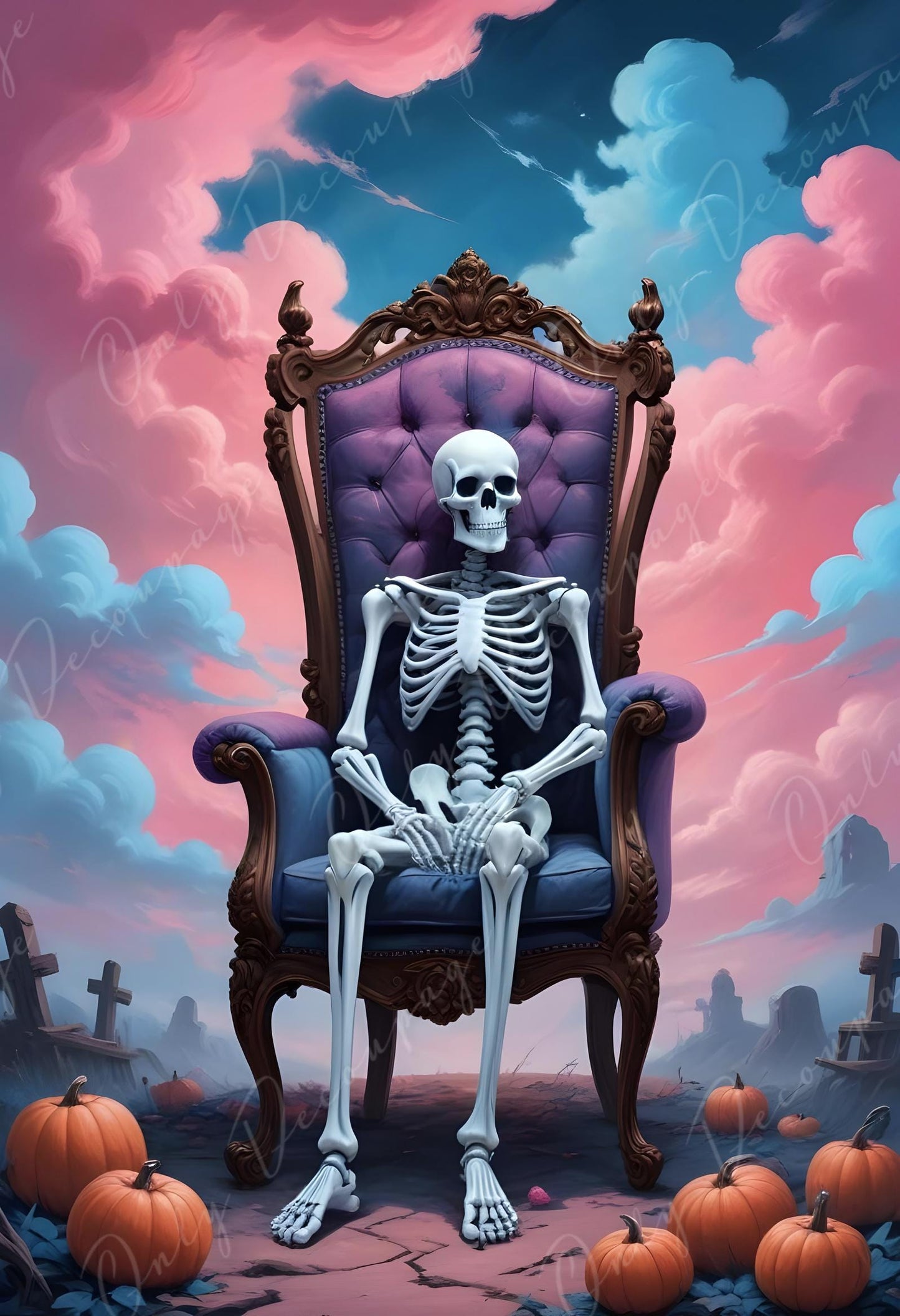 Large Decoupage Paper for Furniture - 6 Size Options - Halloween Collection - Skeleton Boss