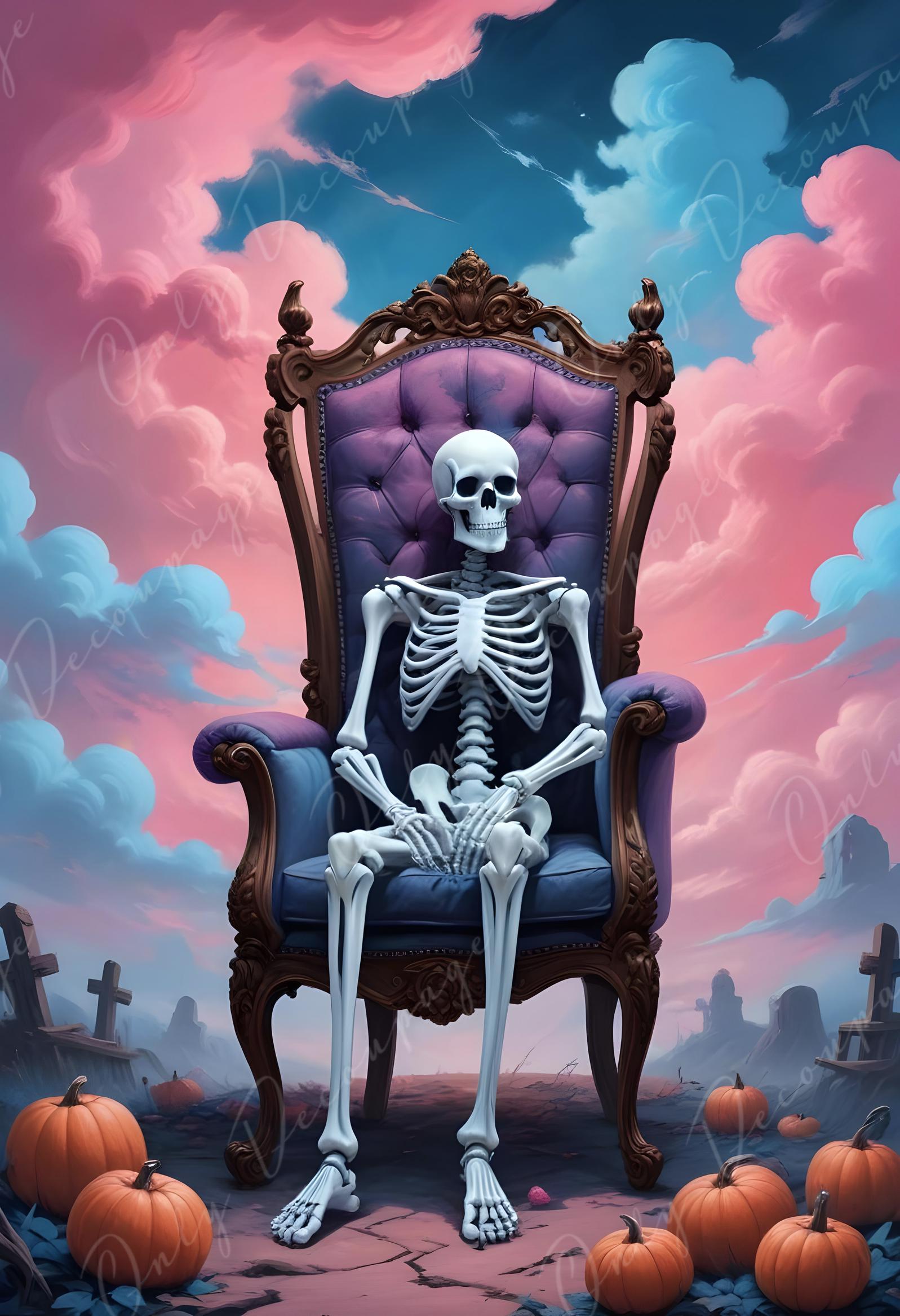 Large Decoupage Paper for Furniture - 6 Size Options - Halloween Collection - Skeleton Boss