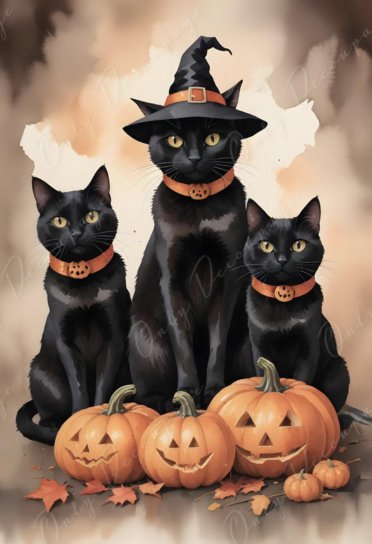 Large Decoupage Paper for Furniture - 6 Size Options - Halloween Collection - Witch Cats
