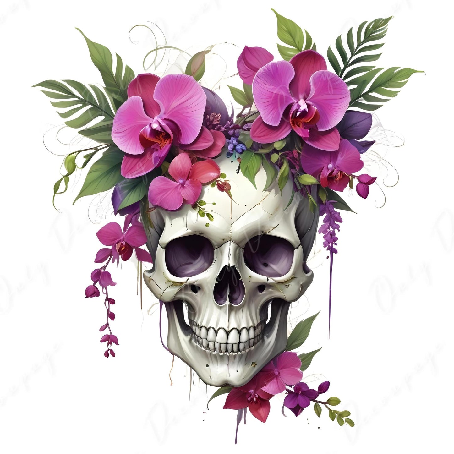 Decoupage Paper - 6 Size Options - Halloween Collection - Purple Floral Skull