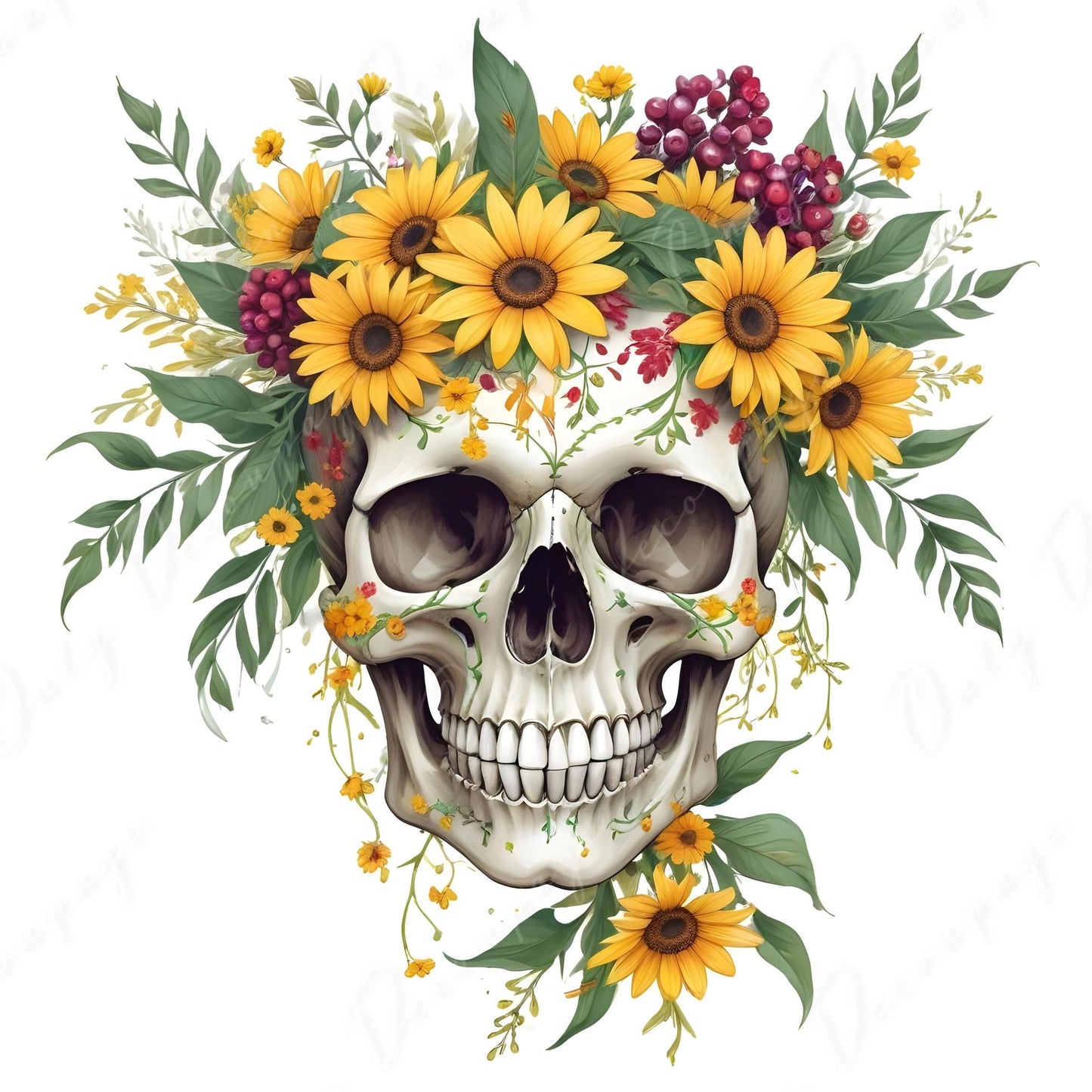 Decoupage Paper - 6 Size Options - Halloween Collection - Yellow Floral Skull