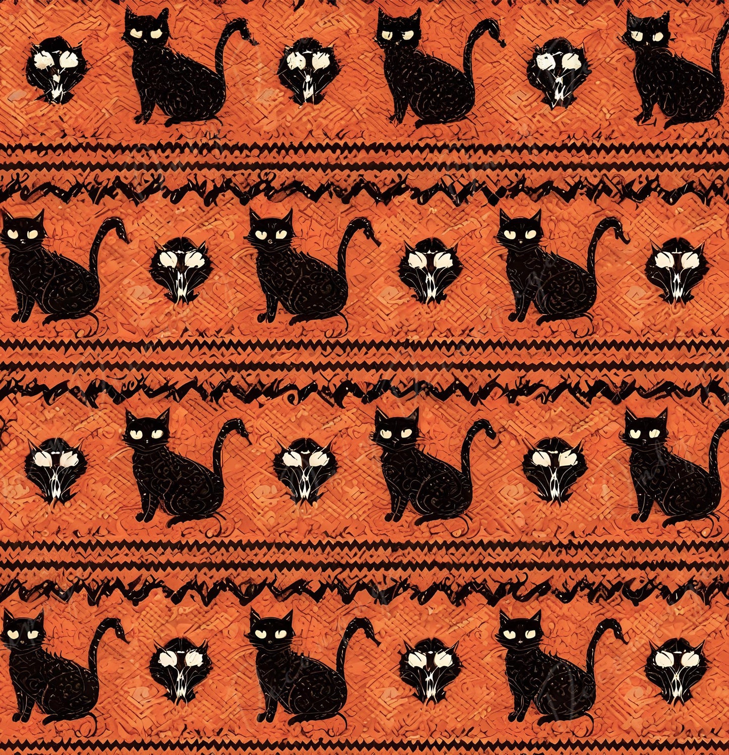 Decoupage Paper - 6 Size Options - Halloween Collection - Black & Orange Cat Pattern