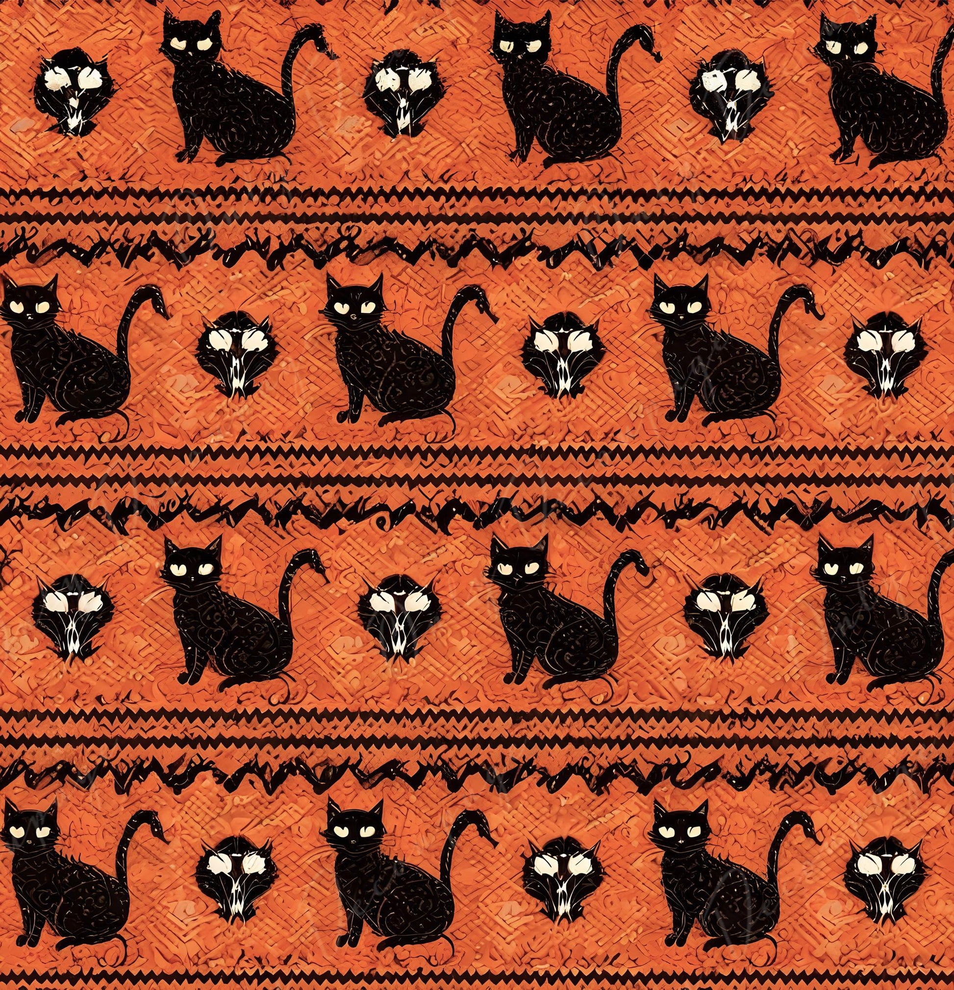 Decoupage Paper - 6 Size Options - Halloween Collection - Black & Orange Cat Pattern