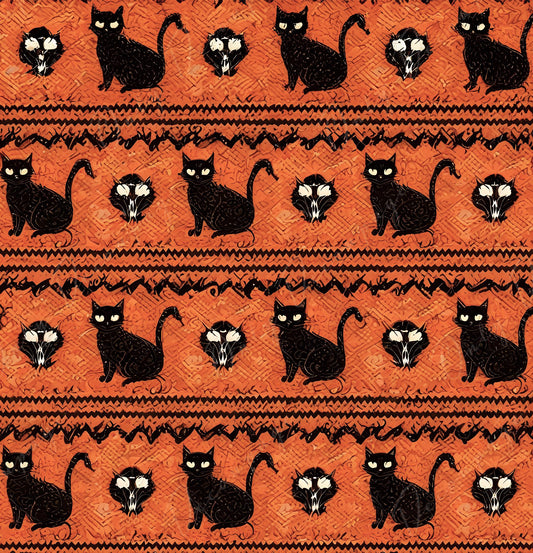 Decoupage Paper - 6 Size Options - Halloween Collection - Black & Orange Cat Pattern