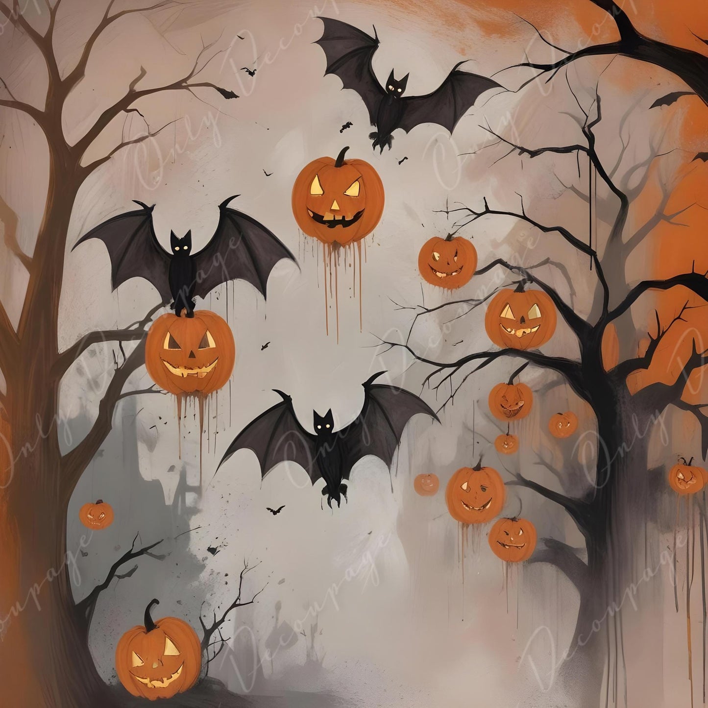Decoupage Paper - 6 Size Options - Halloween Collection - Watercolor Bats