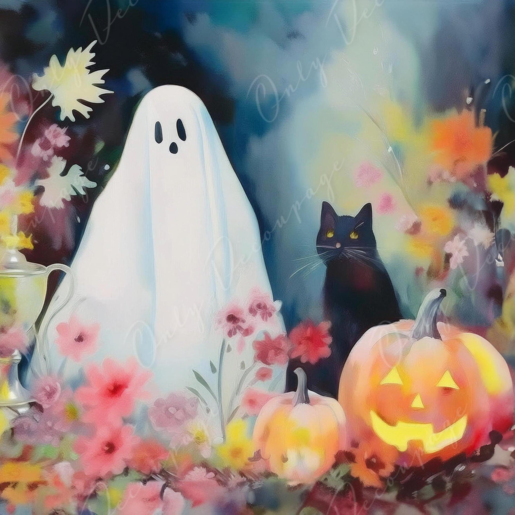 Halloween Collection - Large Decoupage Paper - 6 Size Options - White Ghost - Black Cat - Orange Pumpkin