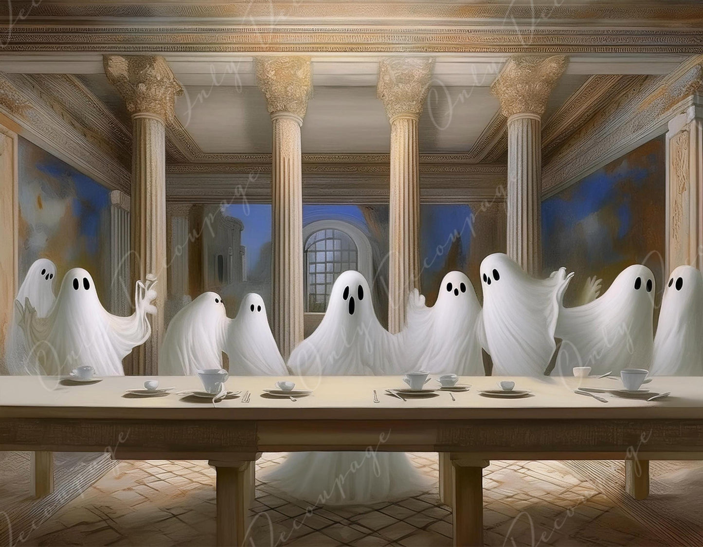 Halloween Collection - Large Decoupage Paper - 6 Size Options - The Last Supper with Ghosts