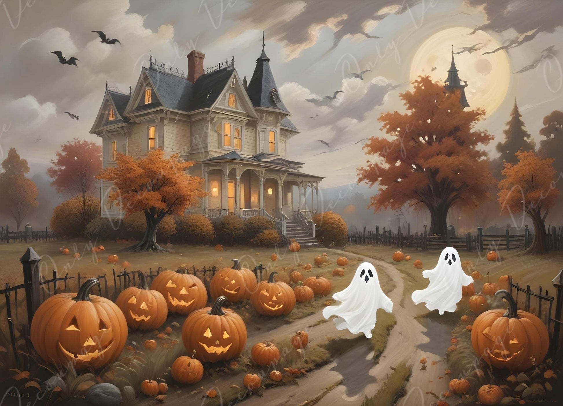 Halloween Collection - Large Decoupage Paper - 6 Size Options - Haunted House