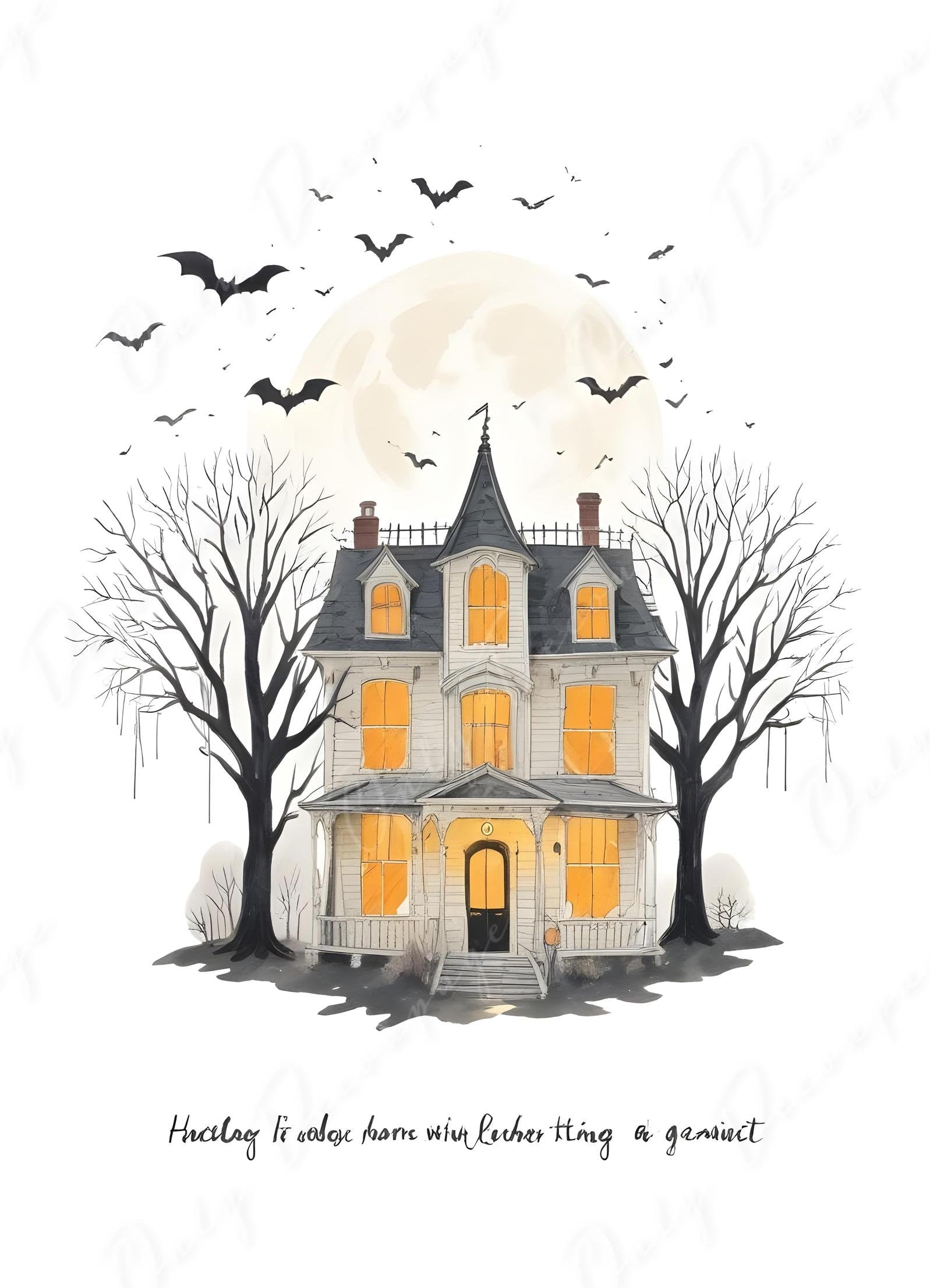 Halloween Collection - Large Decoupage Paper - 6 Size Options - Haunted House - Bat