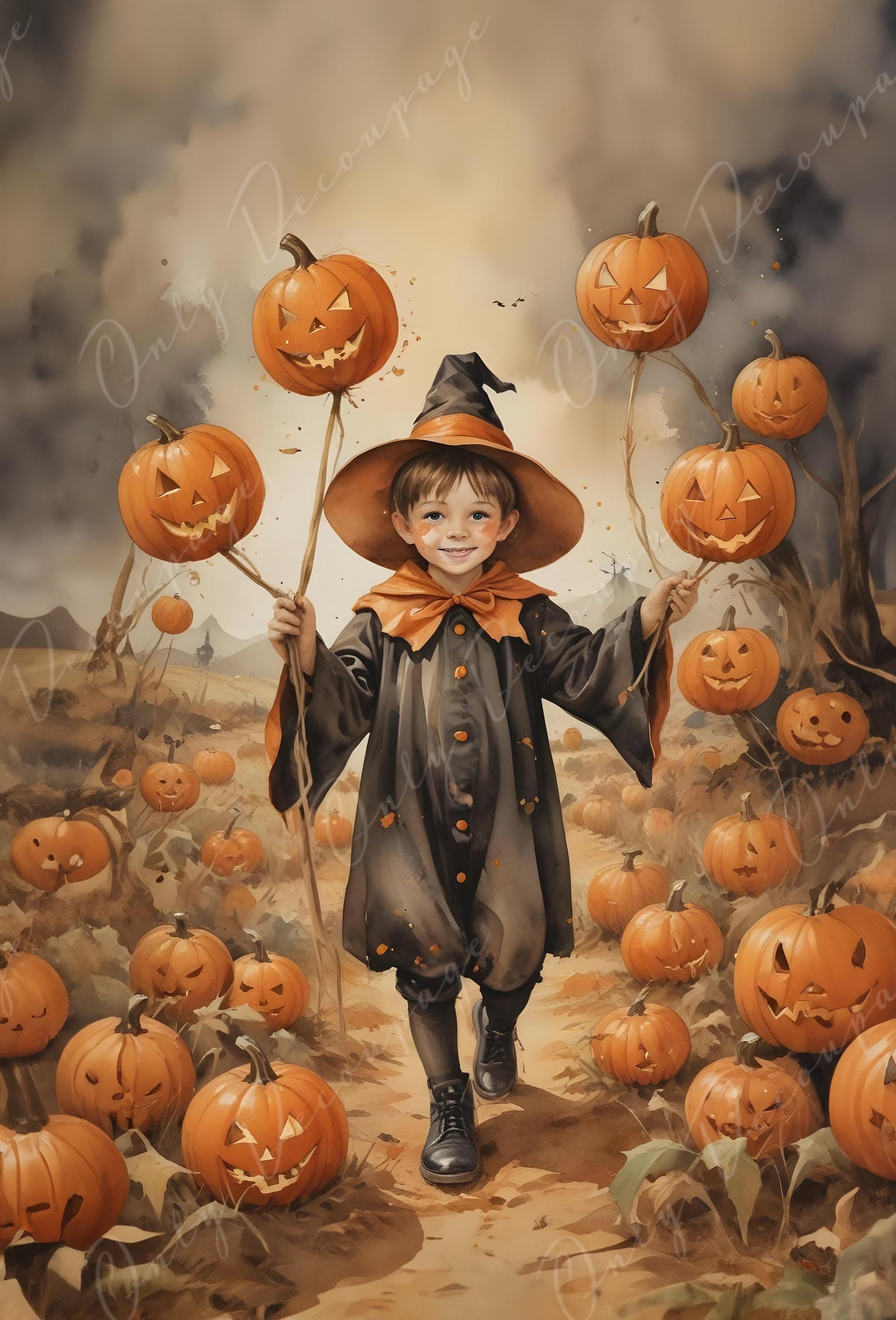 Large Decoupage Paper for Furniture - 6 Size Options - Halloween Collection - Little Boy