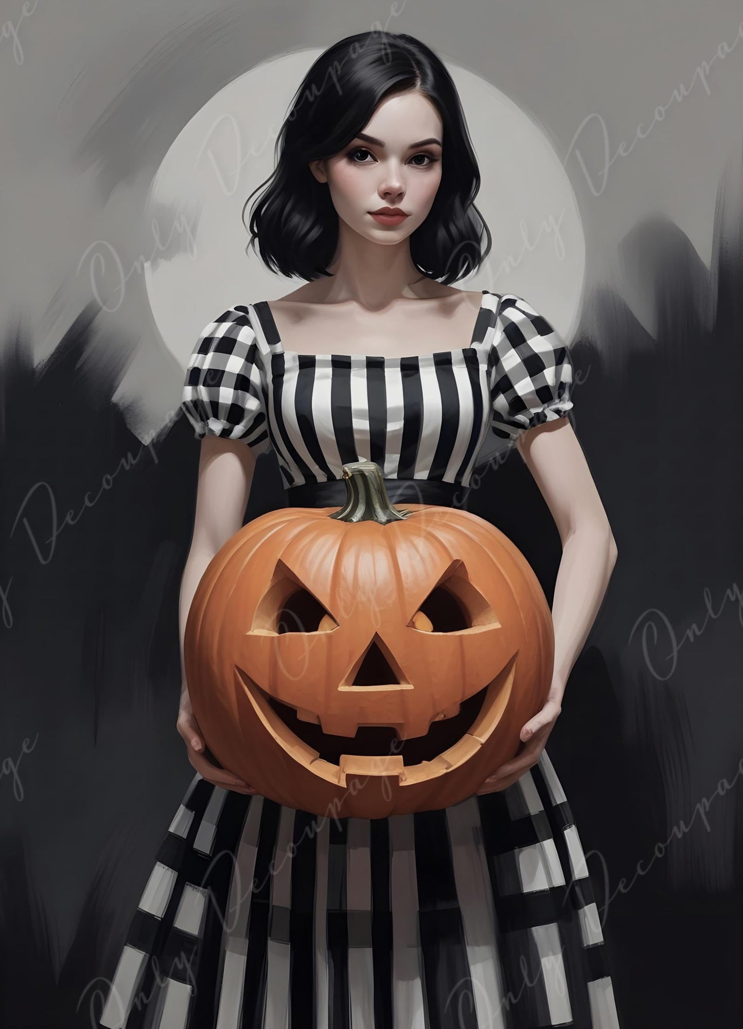 Large Decoupage Paper for Furniture - 6 Size Options - Halloween Collection - Women with Pumpkin