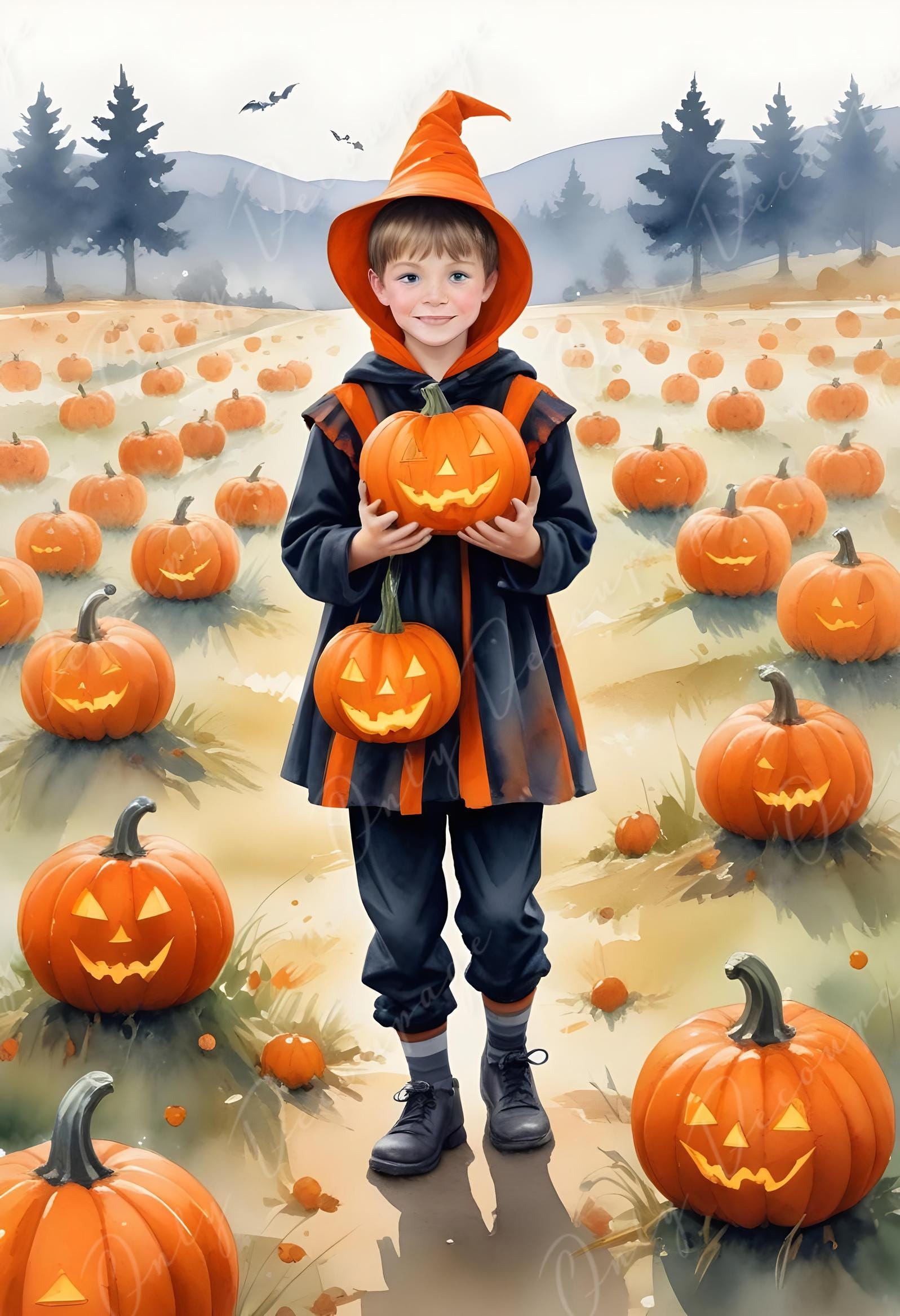 Large Decoupage Paper for Furniture - 6 Size Options - Halloween Collection - Pumpkin Field