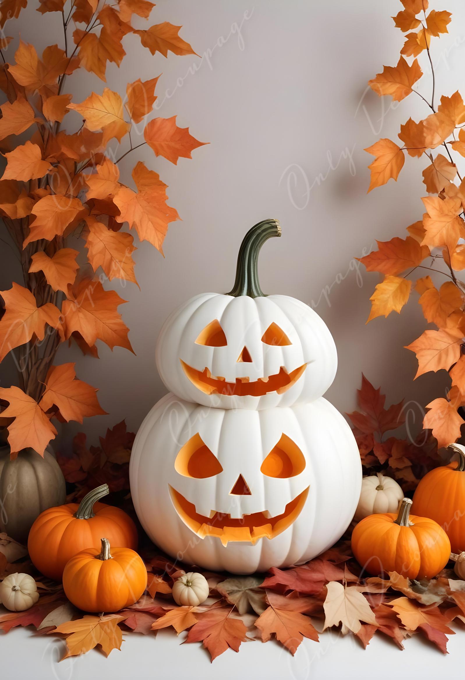 Large Decoupage Paper for Furniture - 6 Size Options - Halloween Collection - White Pumpkin