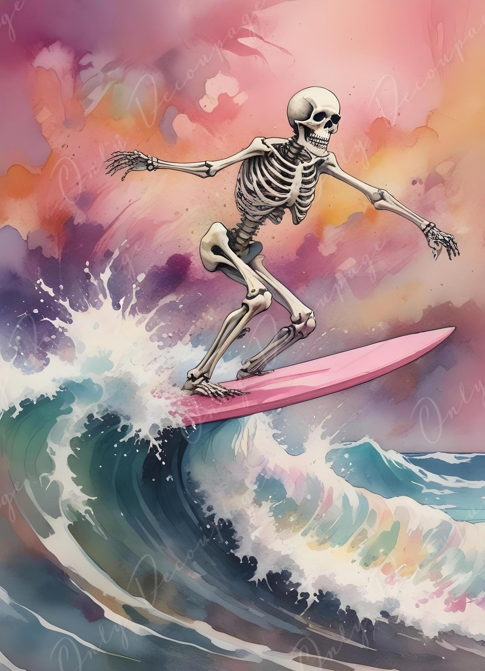 surfer Skeleton decoupage paper
