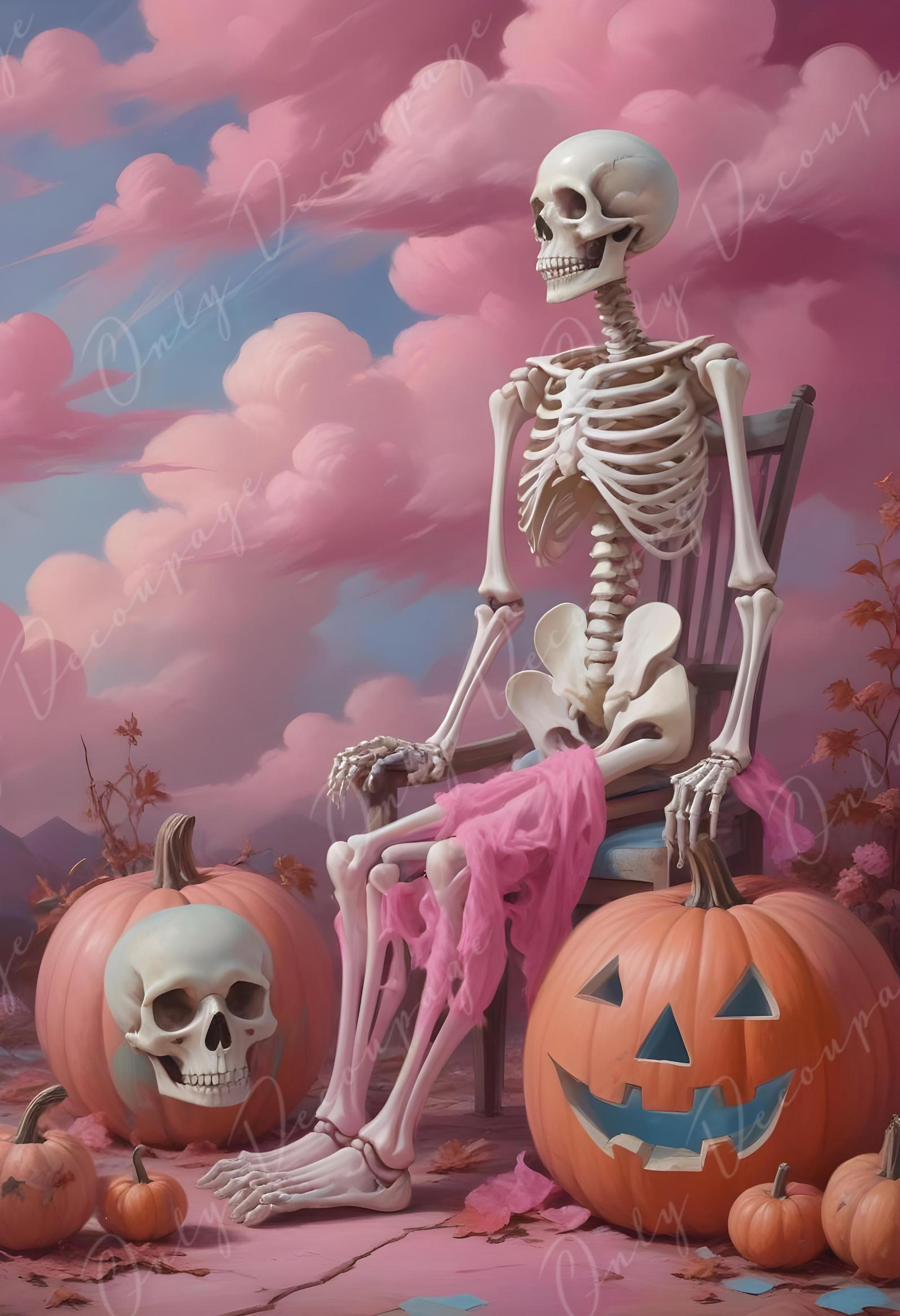 Large Decoupage Paper for Furniture - 6 Size Options - Halloween Collection - Surfer Skeleton