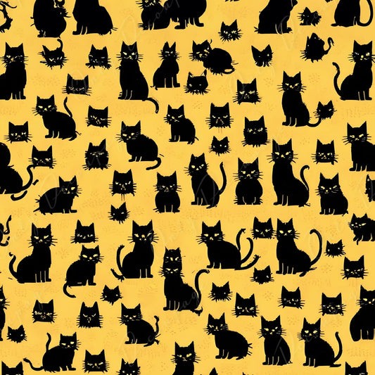 Decoupage Paper - 6 Size Options - Halloween Collection - Black & Yellow Cat Pattern
