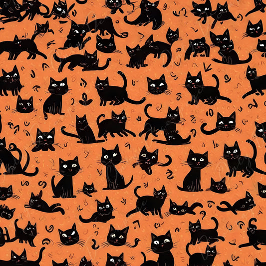 Decoupage Paper - 6 Size Options - Halloween Collection - Black & Orange Cat Pattern