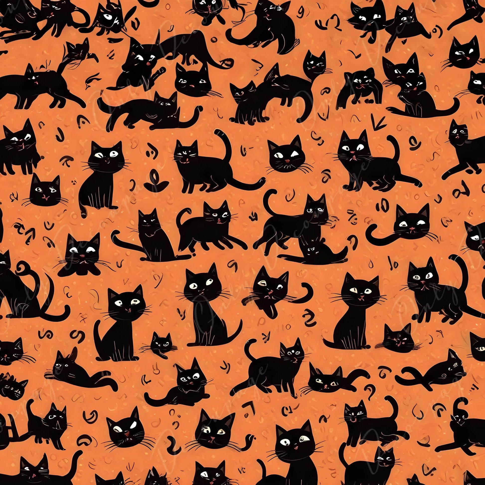 Decoupage Paper - 6 Size Options - Halloween Collection - Black & Orange Cat Pattern