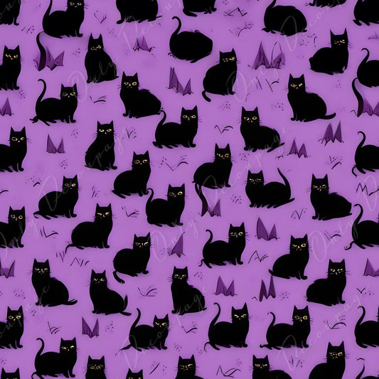 Decoupage Paper - 6 Size Options - Halloween Collection - Black & Purple Cat Pattern