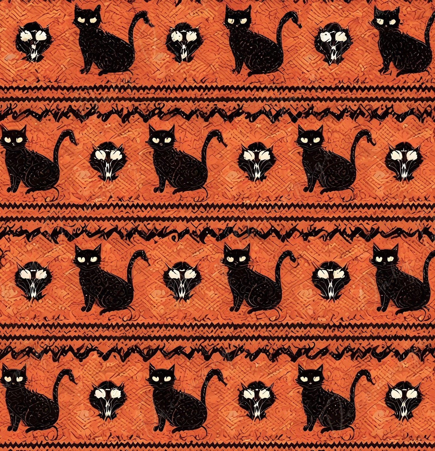 Decoupage Paper - 6 Size Options - Halloween Collection - Black & Orange Cat Pattern