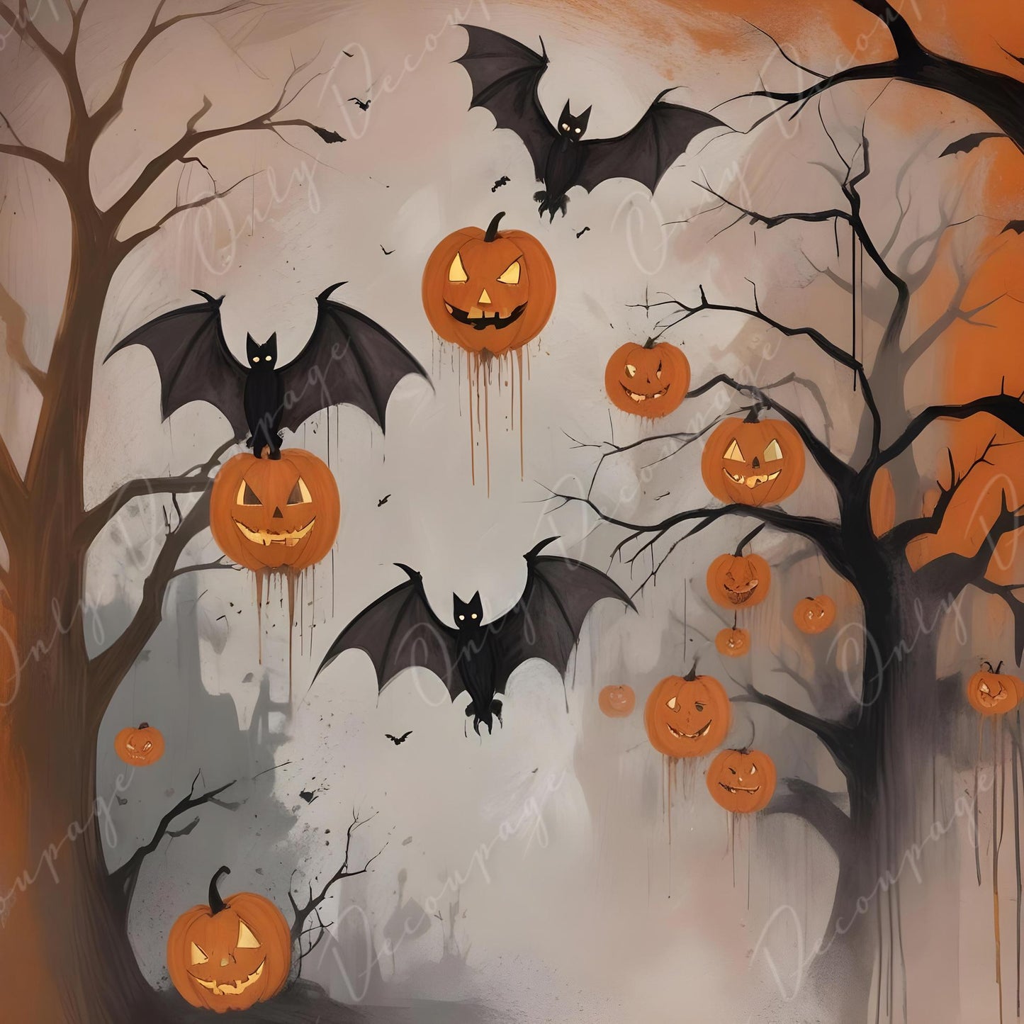Decoupage Paper - 6 Size Options - Halloween Collection - Watercolor Bats