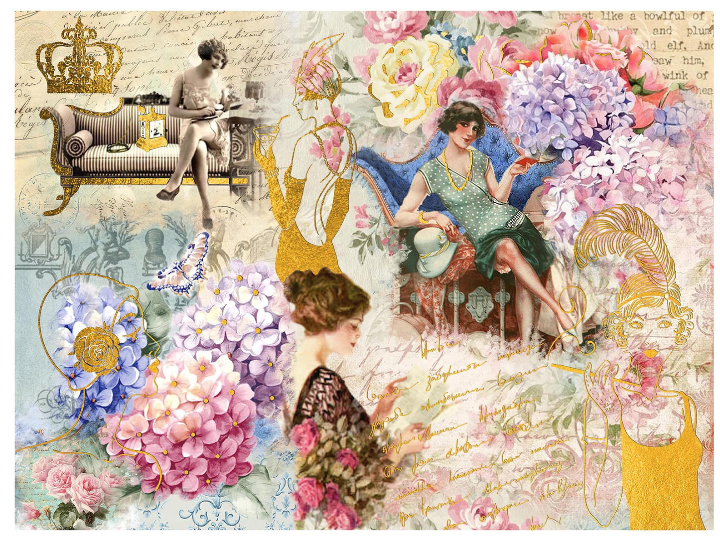 Gold Leaf Decoupage Paper - Vintage Style A3 Rice Paper