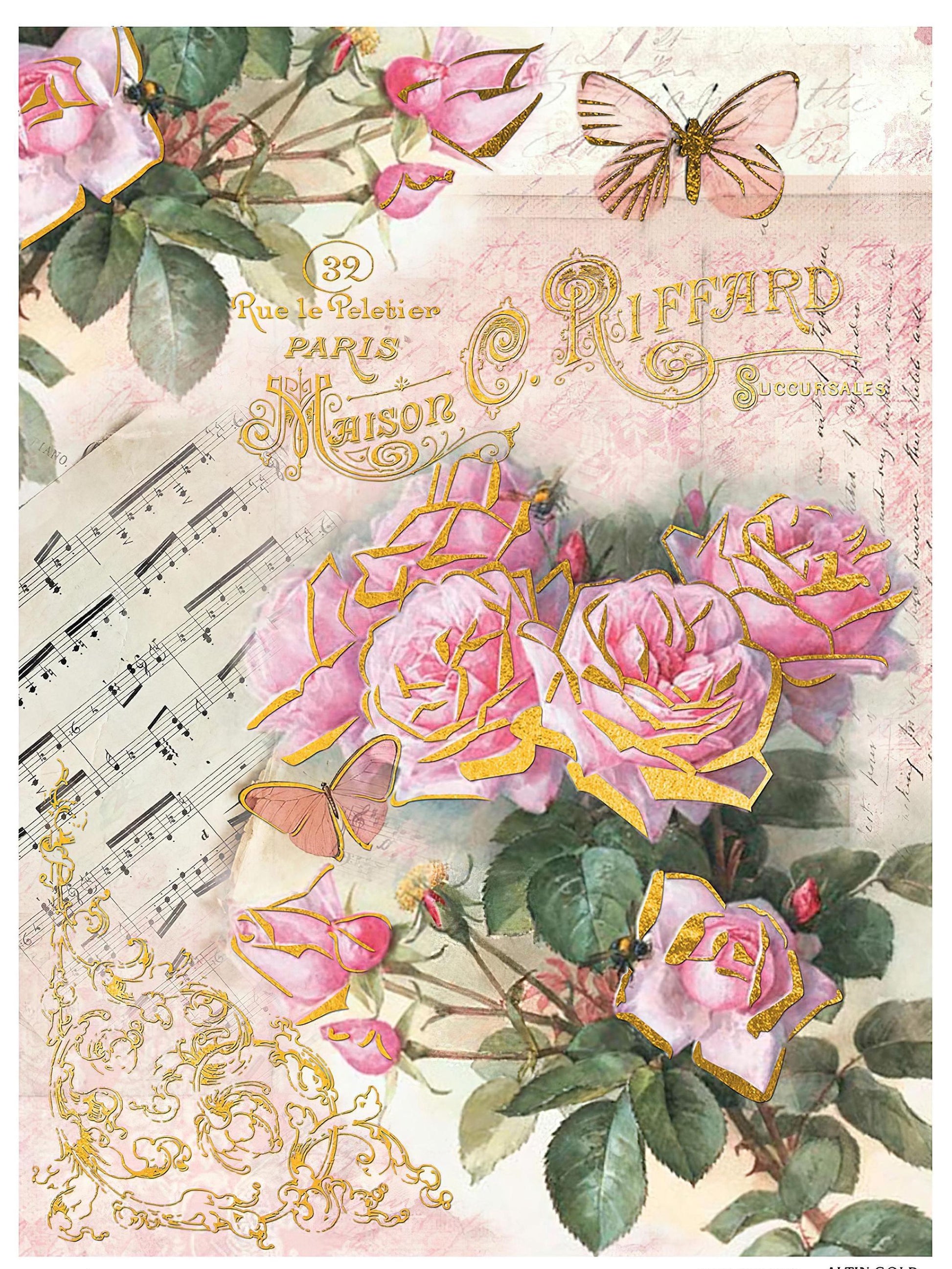 Gold Leaf Decoupage Paper - Vintage Style A3 Rice Paper