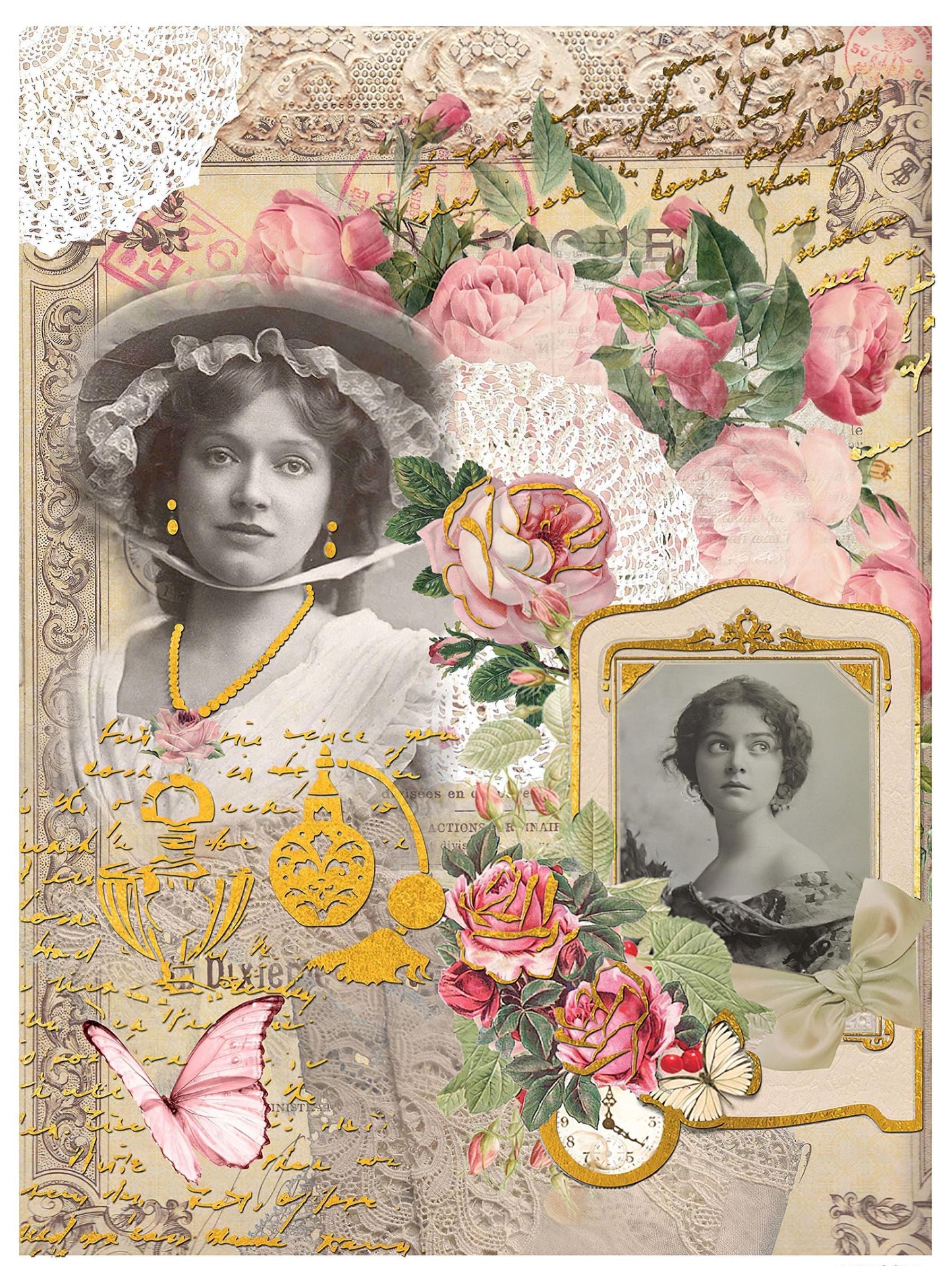 Gold Leaf Decoupage Paper - Vintage Style A3 Rice Paper