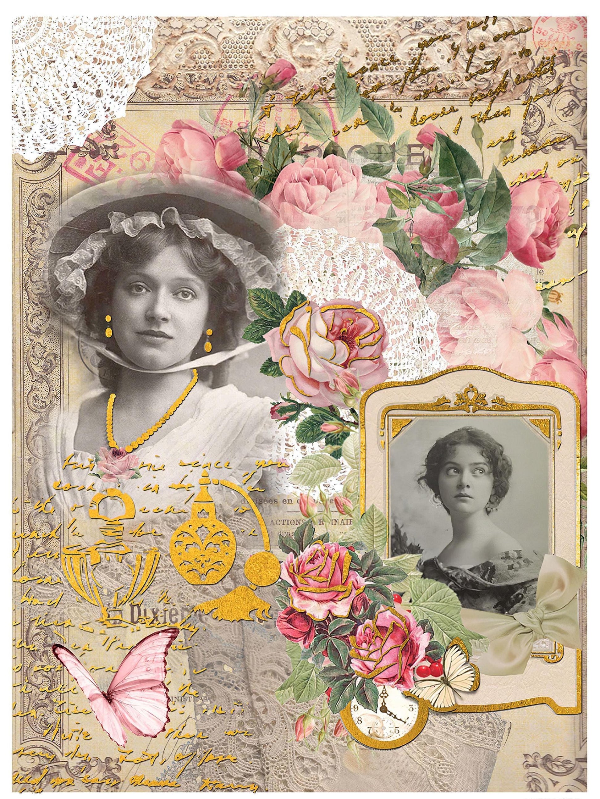 Gold Leaf Decoupage Paper - Vintage Style A3 Rice Paper