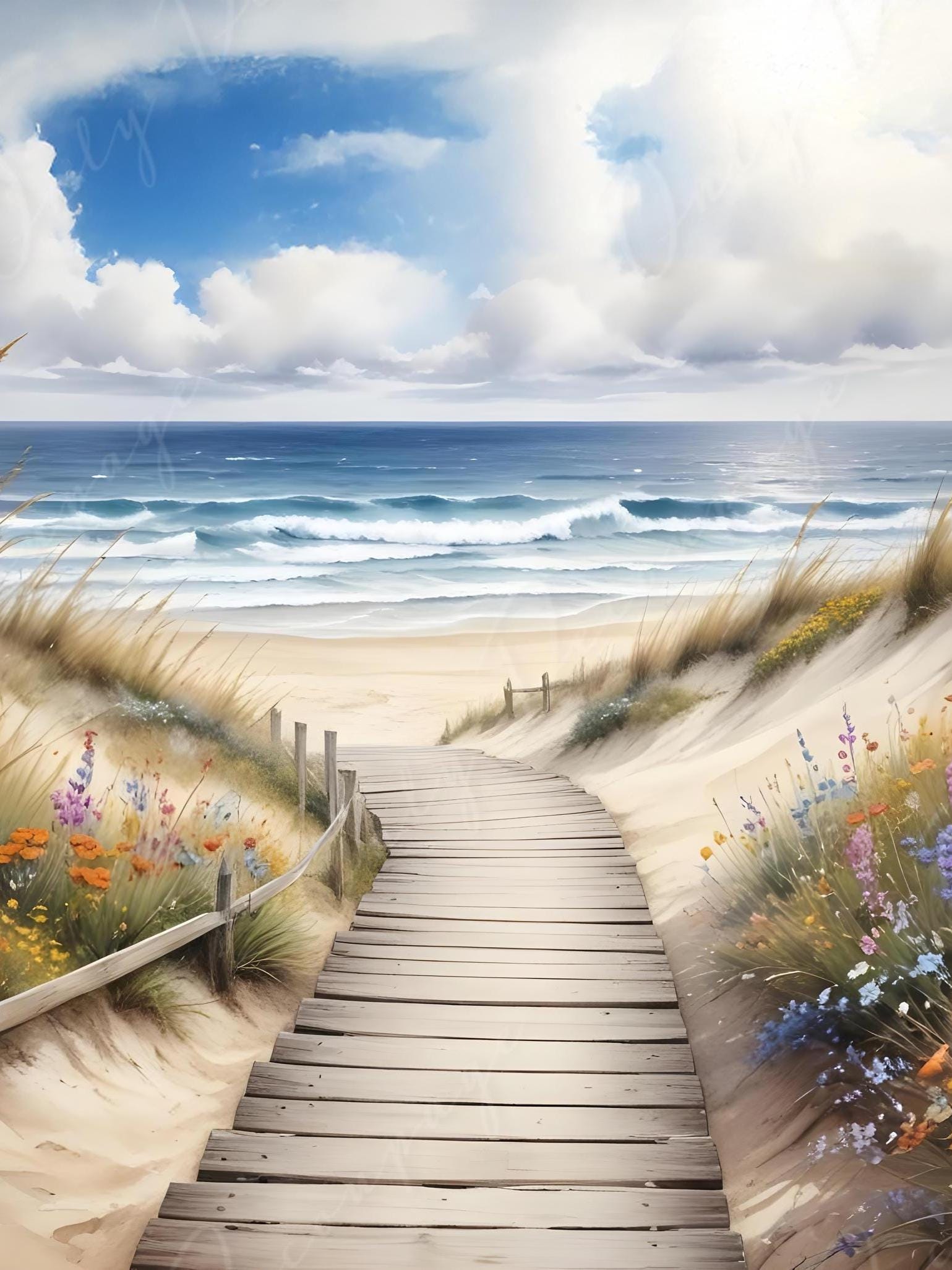 Beach - Large Decoupage Paper - 6 Size Options - Colorful Flowers
