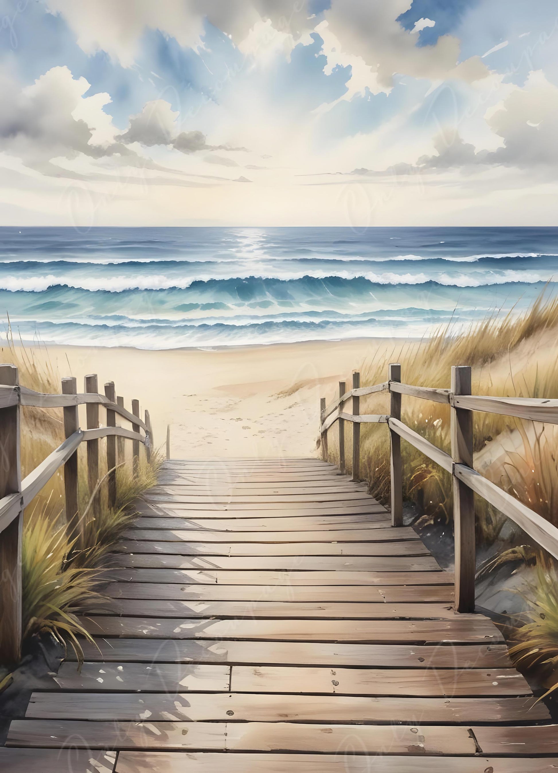 Large Decoupage Paper - 6 Size Options - Sunset - Blue Waves - Beach