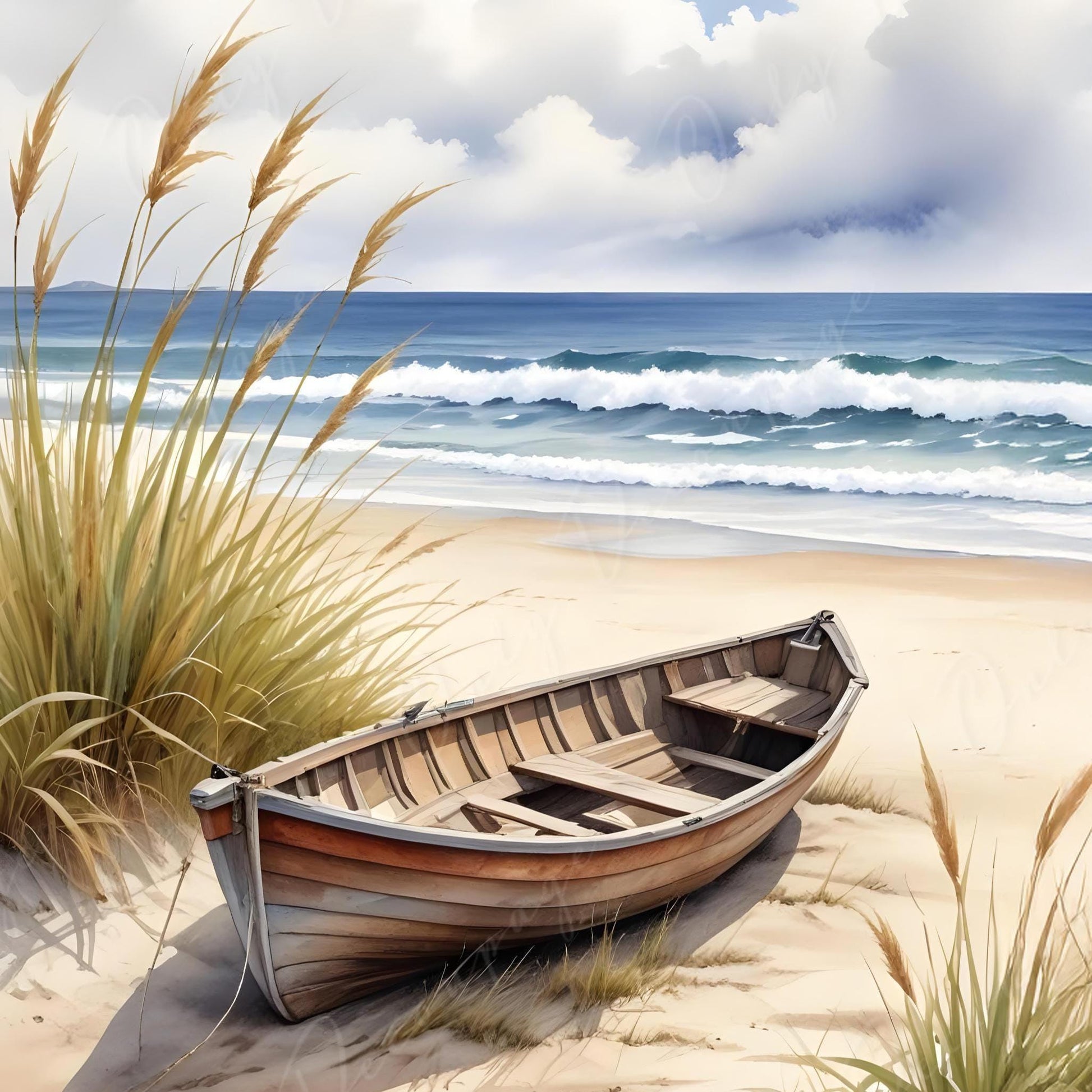 Large Decoupage Paper - 6 Size Options - Boat - Blue Waves - Sea - Beach
