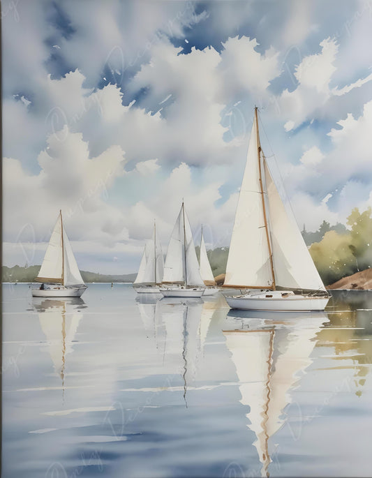 Large Decoupage Paper - 6 Size Options - Dinghy - Blue Water - Lake - Boat