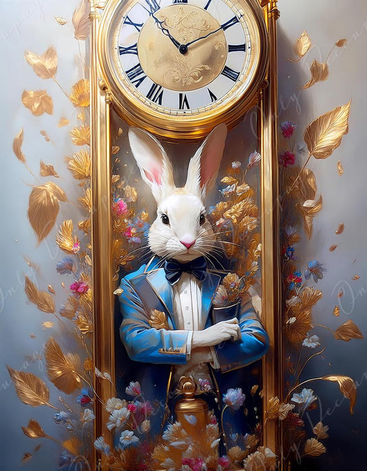 Fairytale - Large Decoupage Paper - 6 Size Options - Rabbit with Gold Clock