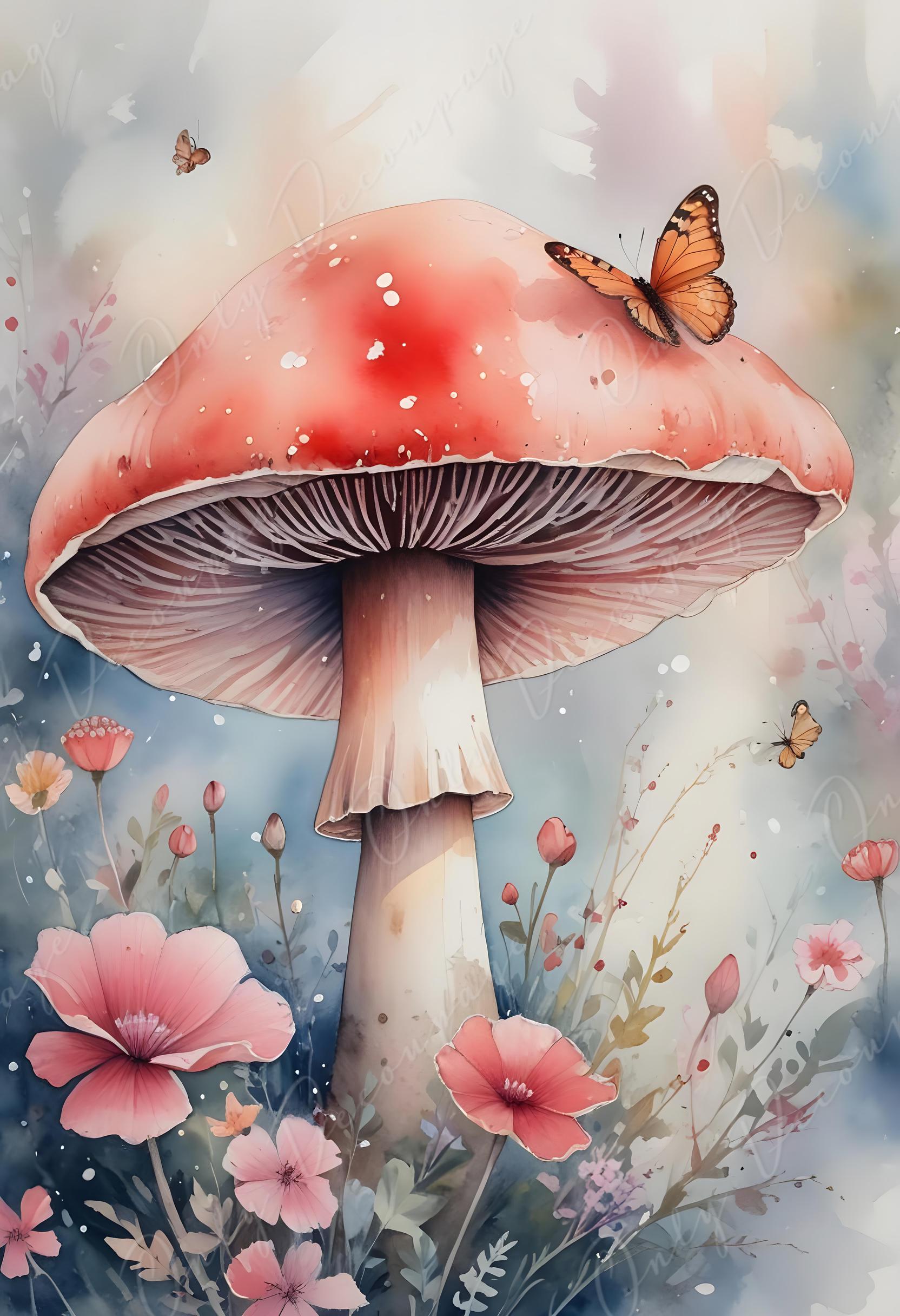 Fairytale - Large Decoupage Paper - 6 Size Options - Red Mushroom - Floral Rice Paper