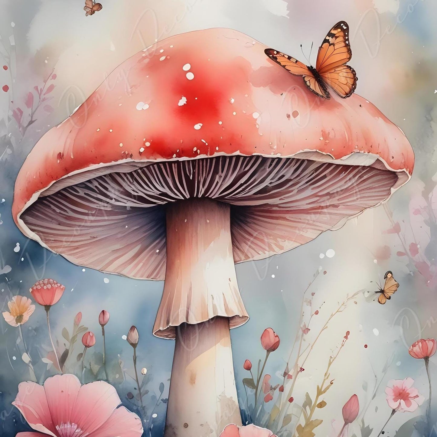 Fairytale - Large Decoupage Paper - 6 Size Options - Red Mushroom - Floral Rice Paper