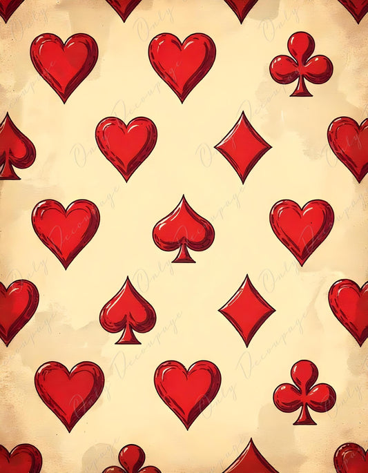 Large Decoupage Paper - 6 Size Options - Red Playing Card Background