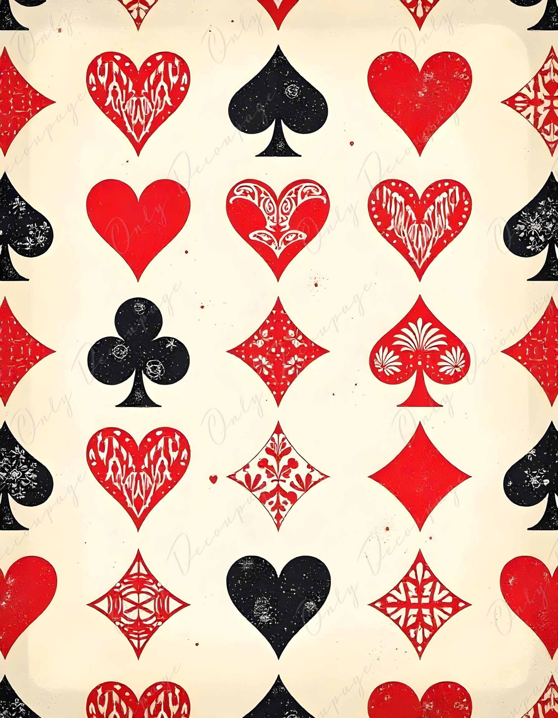 Alice Theme - Large Decoupage Paper - 6 Size Options - Playing Card - Ace Diamond Spade