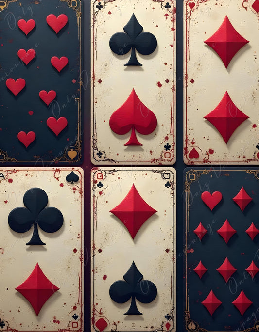 6 Size Options - Large Decoupage Paper for Furniture - Alice Theme - Playing Cards Background